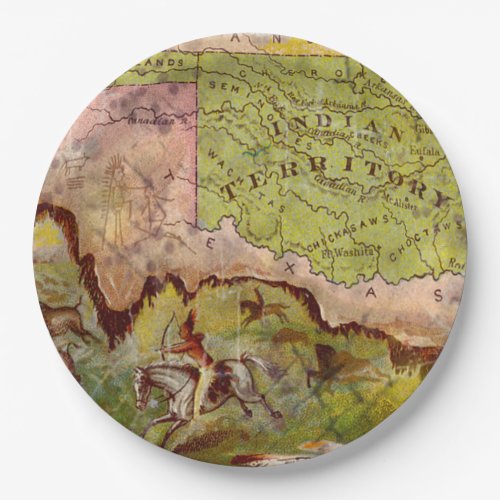 Oklahoma Indian Territory Pictorial Vintage Map Paper Plates
