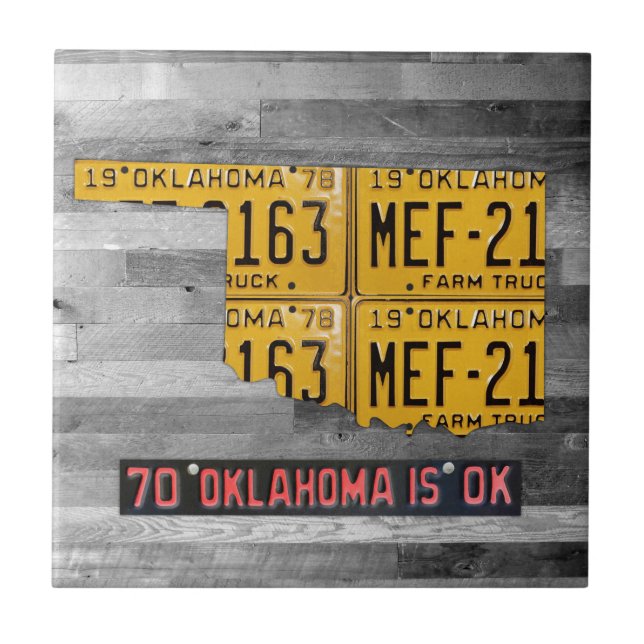 Oklahoma License Plate Map Ceramic Tile (Front)