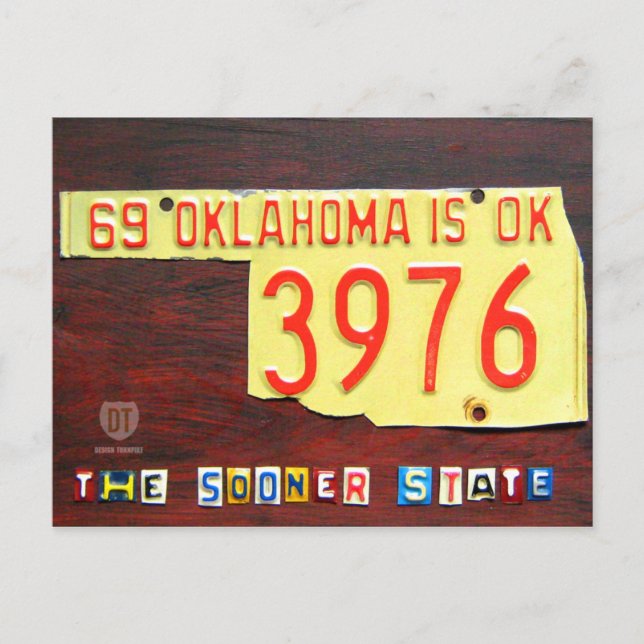 Oklahoma License Plate Map Postcard (Front)
