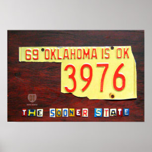 Oklahoma License Plate Map Print