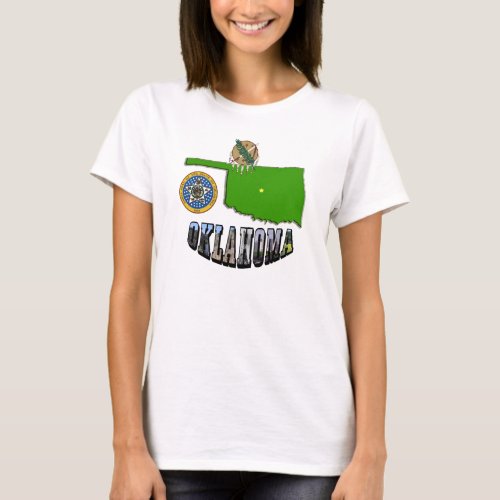 Oklahoma Map seal and Picture Text T_Shirt