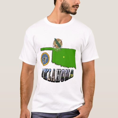 Oklahoma Map seal and Picture Text T_Shirt