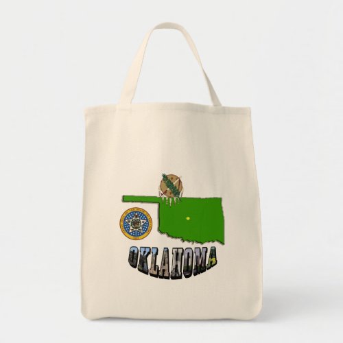 Oklahoma Map seal and Picture Text Tote Bag