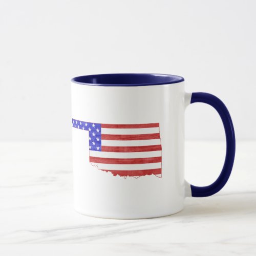 Oklahoma Map Shaped American Flag Patriotic Mug