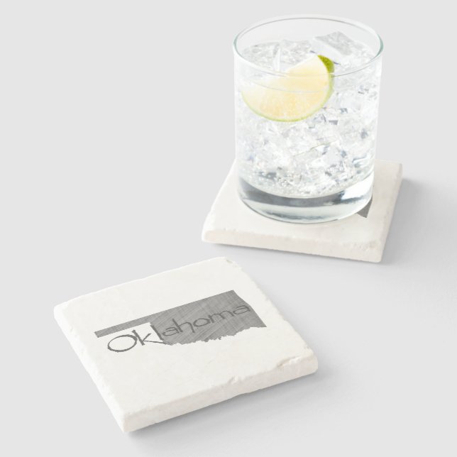 Oklahoma Map Shaped Vintage Gray Chalkboard Stone Coaster (Side)