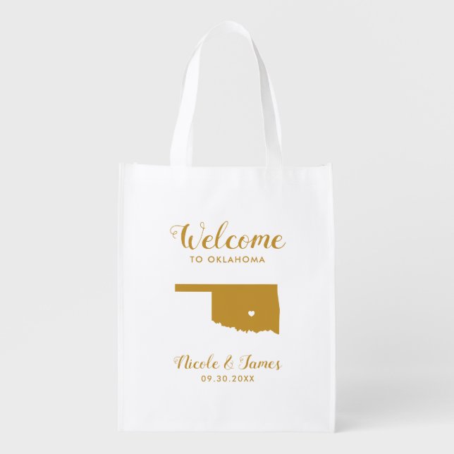 Oklahoma Map Wedding Welcome Bag, Gold Tote Bag (Front)