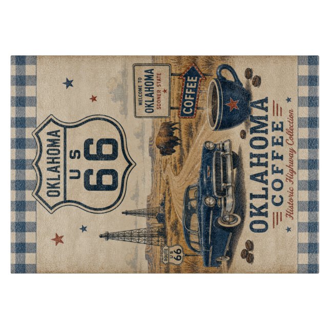 Oklahoma Mother Road Coffee Prep Cutting Board (Front)