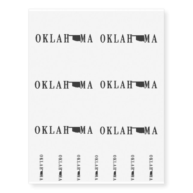 Oklahoma Name with State Shaped Letter Temporary Tattoos (Front)