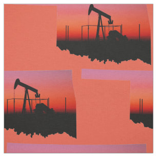 Oklahoma Oil Pump Jack Sunset Print Fabric