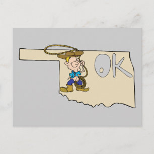 Oklahoma OK Map & Cowboy Cartoon Art Motto Postcard