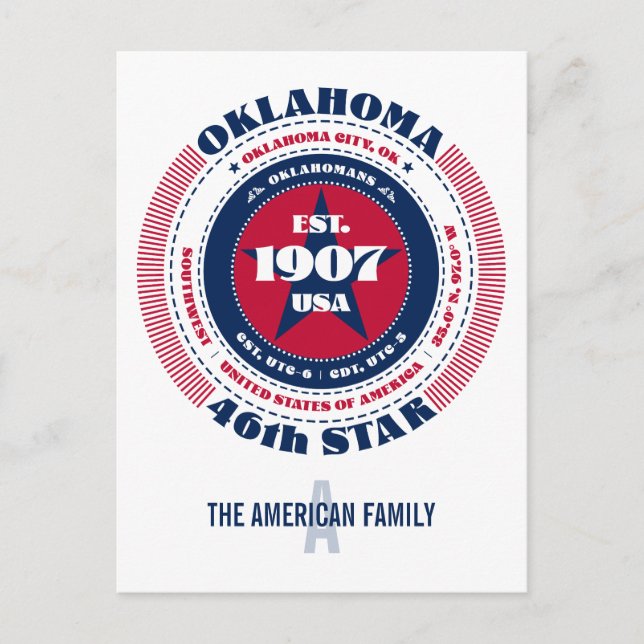 Oklahoma, Oklahoma City, OK, Patriotic, Monogram Postcard (Front)