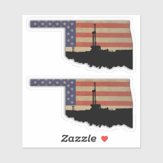 Oklahoma Patriotic Oil Drilling Rig Sticker (Sheet)