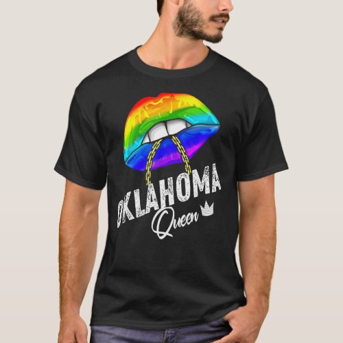 Oklahoma Queen Lgbtq Gay Pride Rainbow Flag Americ T_Shirt