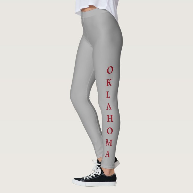 Oklahoma Red Lettering Gray Leggings (Left)
