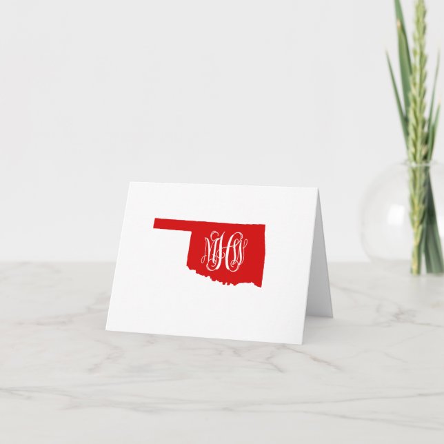Oklahoma Red White Vine Monogram DIY BG Sv Thank You Card (Front)