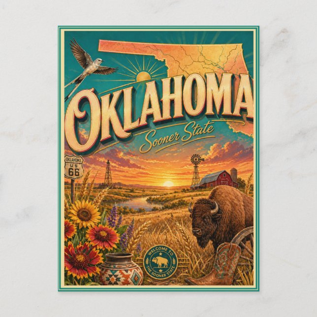 Oklahoma Retro Travel Souvenir Postcard (Front)