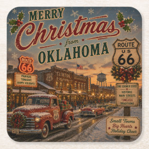 Oklahoma Route 66 Holiday Drink Decor Square Paper Coaster