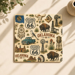 Oklahoma Route 66 Prairie Sips Square Paper Coaster