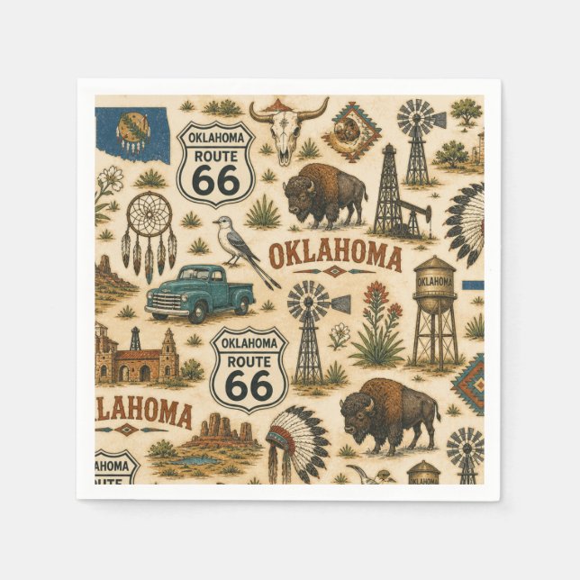 Oklahoma Route 66 Table Roundup Napkins (Front)