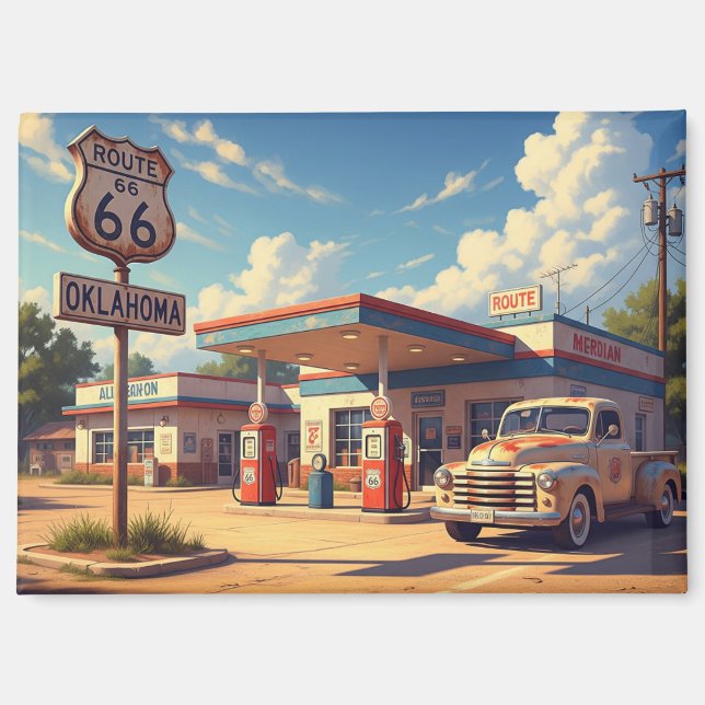 Oklahoma Route 66 Vintage Gas Station Magnet (Front)