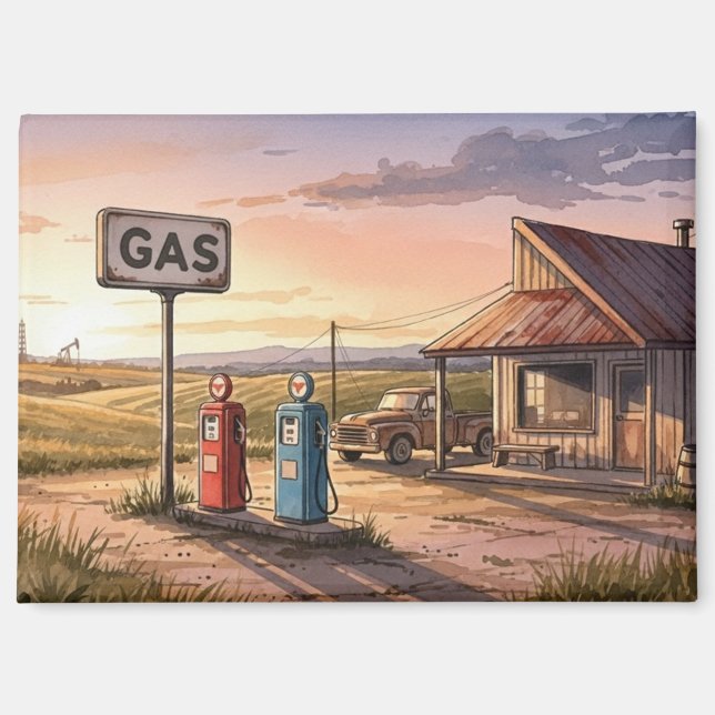 Oklahoma Route 66 Vintage Gas Station Magnet (Front)