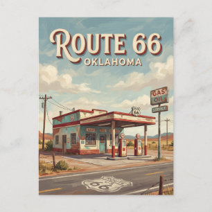 Oklahoma Route 66 Vintage Gas Station Postcard