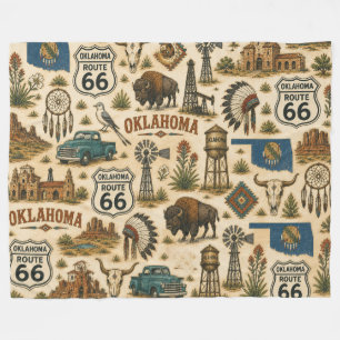 Oklahoma Route 66 Vintage Western Collage Fleece Blanket