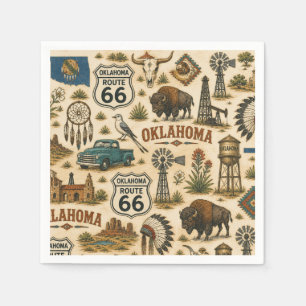 Oklahoma Route 66 Vintage Western Collage Napkins