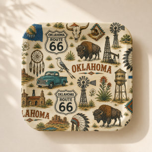 Oklahoma Route 66 Vintage Western Collage Paper Plates