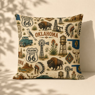 Oklahoma Route 66 Vintage Western Collage Throw Pillow
