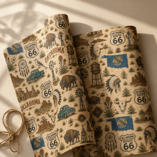 Oklahoma Route 66 Vintage Western Collage Wrapping Paper Sheets