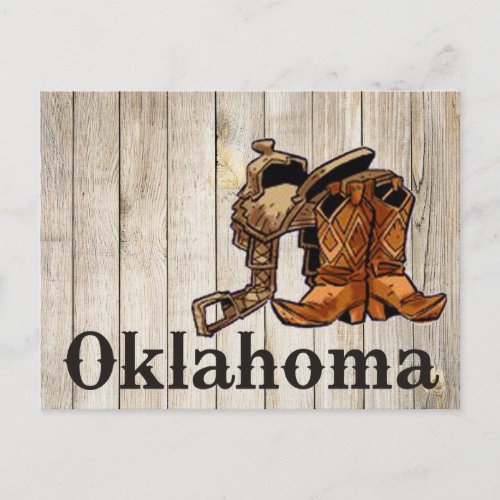 Oklahoma Saddle and Boots Wooden Wall Postcard