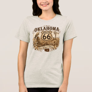 Oklahoma Scissortail Windmill Prairie Retro Sepia Tri-Blend Shirt