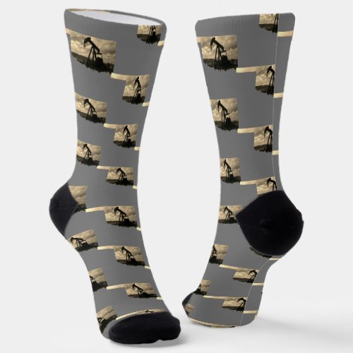 Oklahoma Shape Oil Pump Jack In Sunset Socks