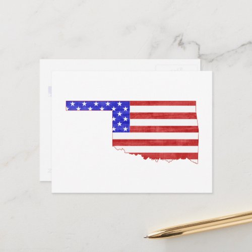 Oklahoma Shaped Patriotic Oklahoman American Flag Postcard