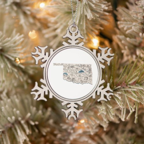 Oklahoma Shaped Retro Picture Map Snowflake Pewter Christmas Ornament