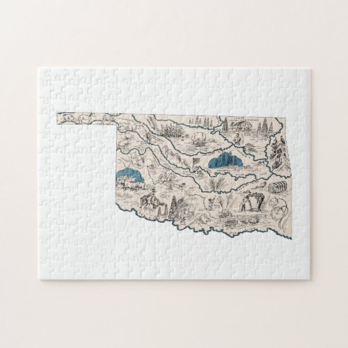 Oklahoma Shaped Vintage Oklahoman Picture Map Jigsaw Puzzle