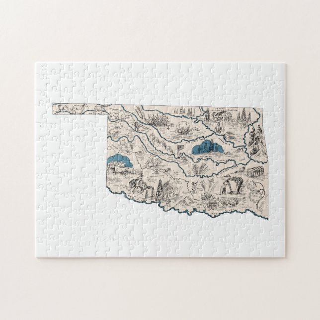 Oklahoma Shaped Vintage Oklahoman Picture Map Jigsaw Puzzle (Horizontal)