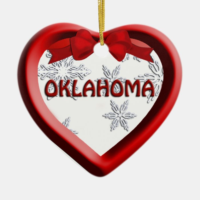 Oklahoma Snowflake Heart Christmas Ornament