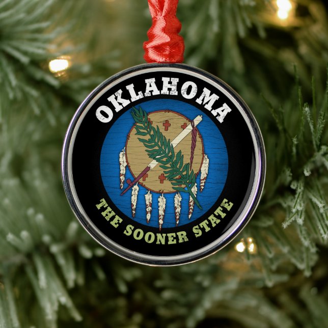 OKLAHOMA SOONER STATE FLAG METAL ORNAMENT (Tree)