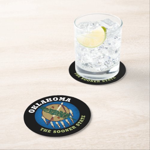 OKLAHOMA SOONER STATE FLAG  ROUND PAPER COASTER