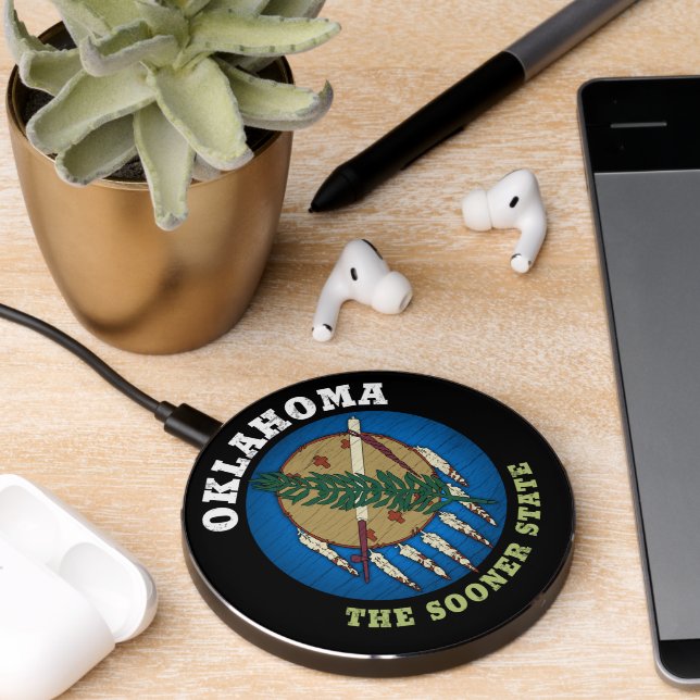 OKLAHOMA SOONER STATE FLAG WIRELESS CHARGER  (Desk 2)