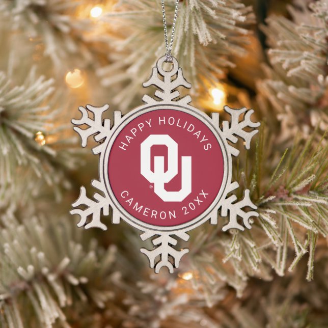 Oklahoma Sooners Snowflake Pewter Christmas Ornament (Tree)