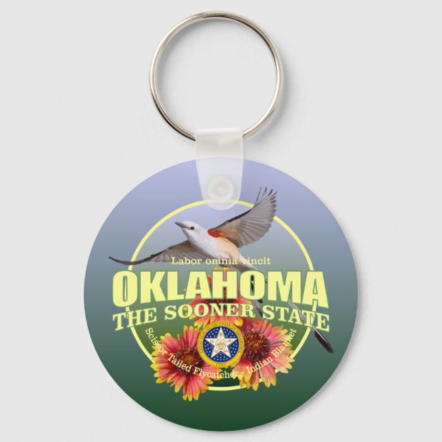 Oklahoma State Bird & Flower Keychain (Front)