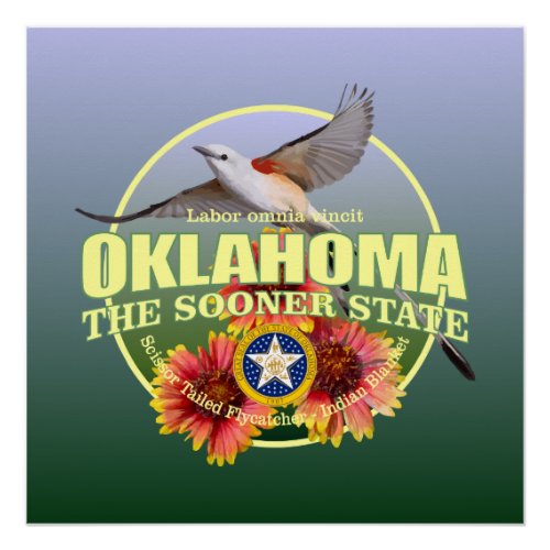 Oklahoma State Bird  Flower Poster