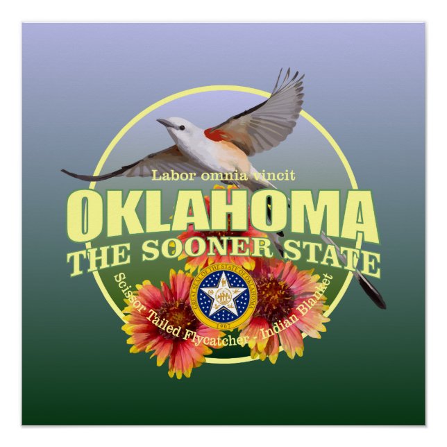 Oklahoma State Bird & Flower Poster (Front)