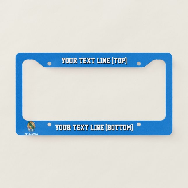 Oklahoma State Flag Design on a Personalized License Plate Frame (Front)