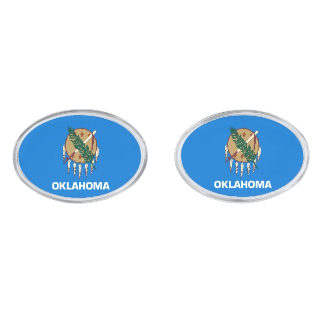 Oklahoma State Flag Design Silver Cufflinks (Front)