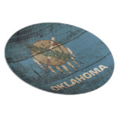 Oklahoma State Flag on Old Wood Grain Dinner Plate (Right Side)