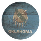 Oklahoma State Flag on Old Wood Grain Dinner Plate (Front)